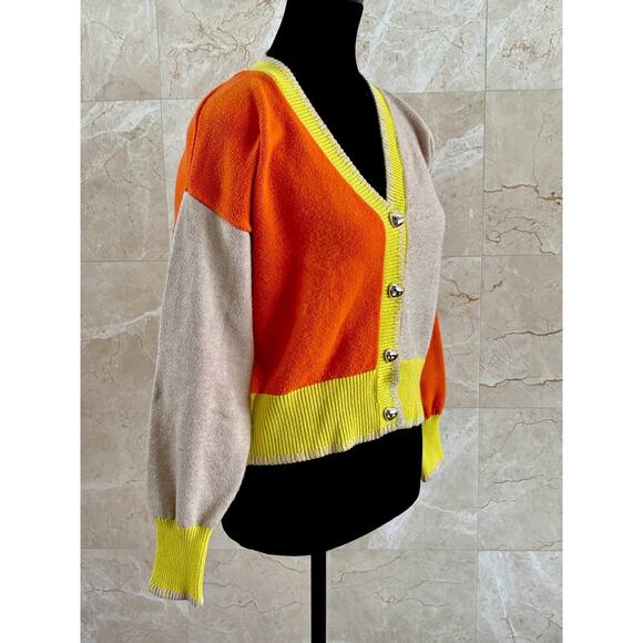 Kerri Rosenthal Sunshine Cardigan - XS Orange Yellow Colorblock Dopamine - Picture 4 of 12